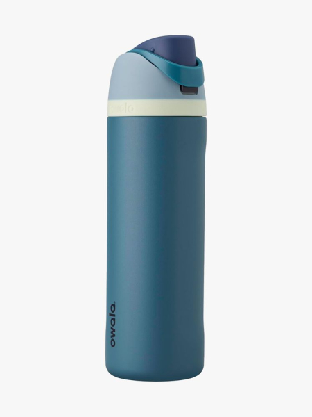 Owala FreeSip Insulated Stainless Steel Water Bottle in branded component on a light gray background
